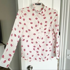 Lip Print Button Down Shirt - US Size 6 💋